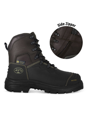 150mm Brown Lace-Up Zip Sided Boot - Caustic & 100% Waterproof 