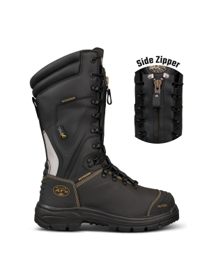 350mm Black Laced In Zip Mining Boot - 100% Waterproof